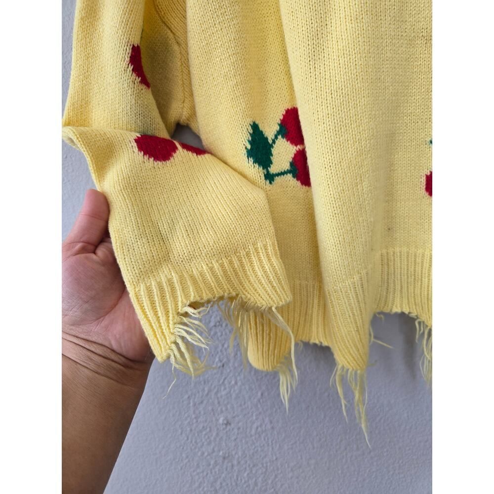 Just Polly Cherry Knit Sweater XL Distressed Y2K Grunge Yellow Fruit Oversized - Picture 3 of 8